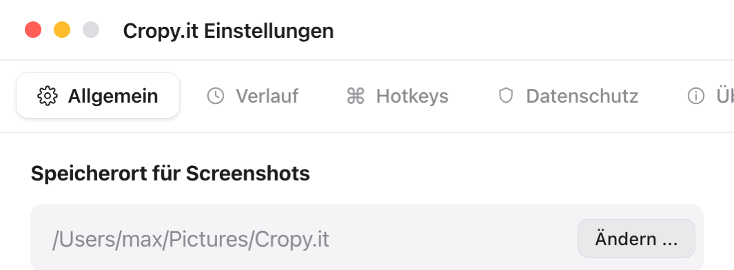 Einstellungen › Allgemein › Speicherort für Screenshots › Ändern