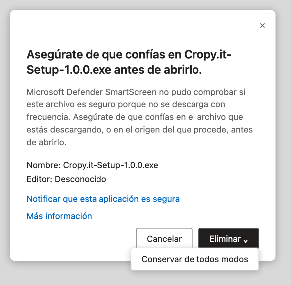 Microsoft Edge: conservar la descarga – hacer clic en Conservar de todos modos