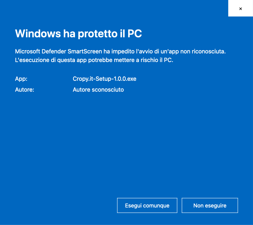 Windows SmartScreen: Ulteriori informazioni, poi Esegui comunque