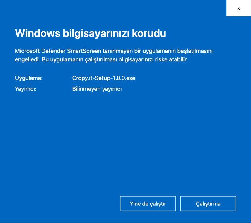 Windows SmartScreen: Ek bilgi, ardından Yine de çalıştır
