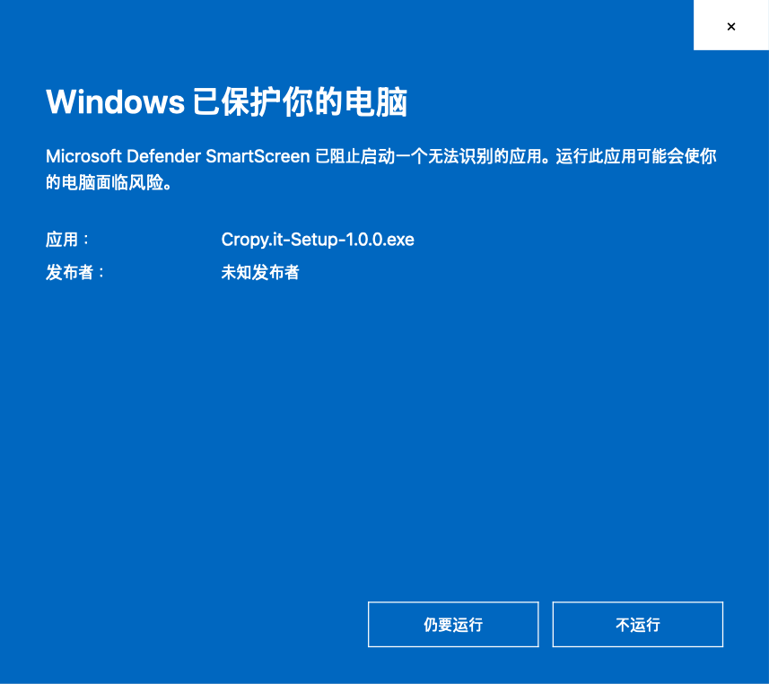 Windows SmartScreen：更多信息，然后仍要运行